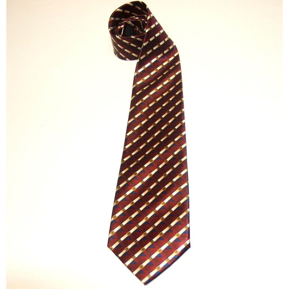 Modern Elements Brown Tie Multicolor Geometric Polyester 4"W 60"L Silky Vintage